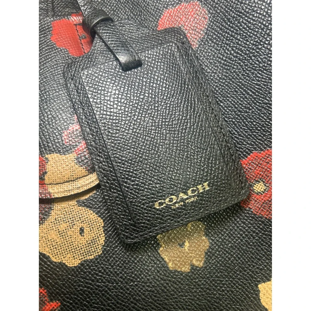 Coach City Tote Womens Large Black Red Gold Floral Print Crossgrain Leather Bag